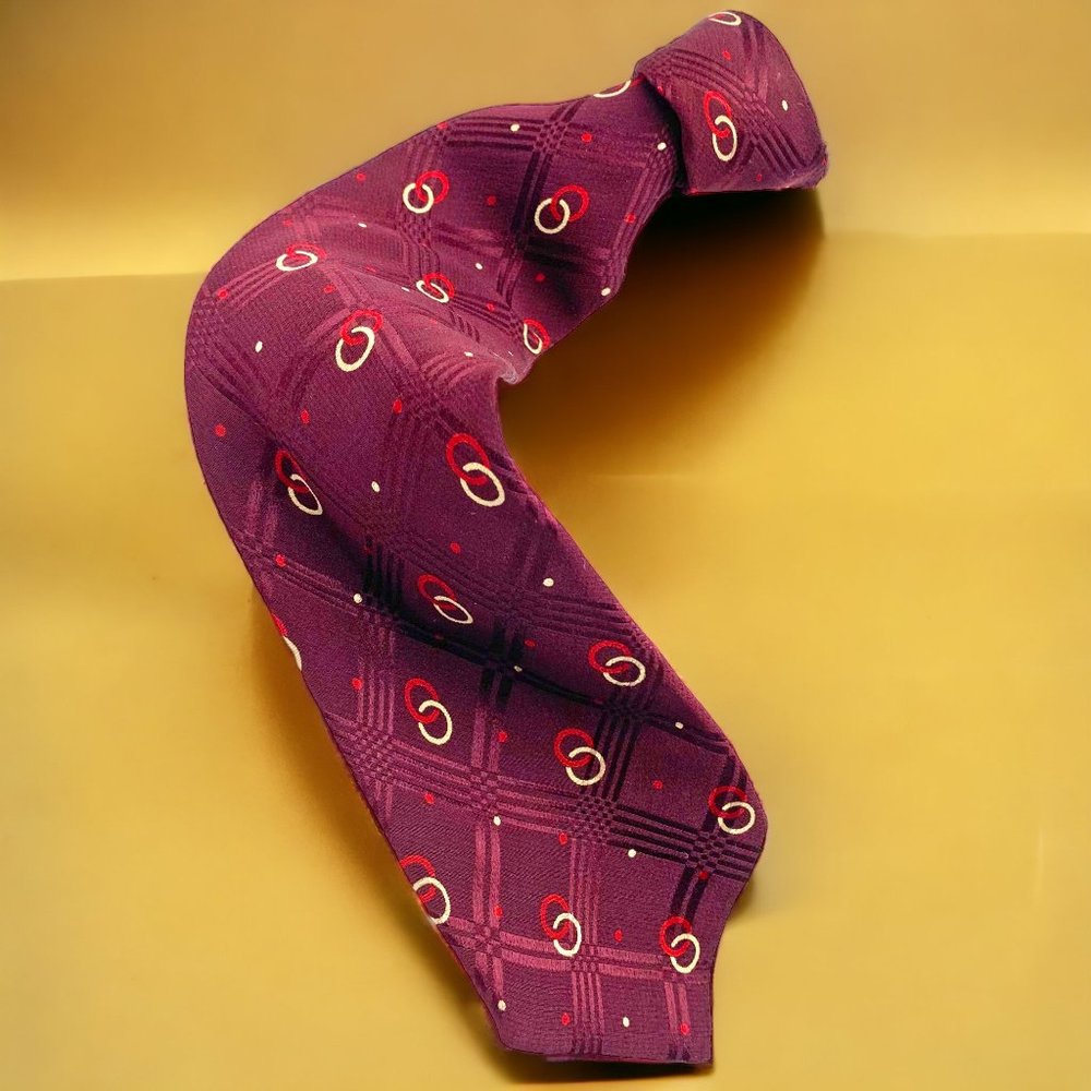 Vintage POLO by‎ Ralph Lauren Merlot Interlocking Ring Silk US Handmade Necktie